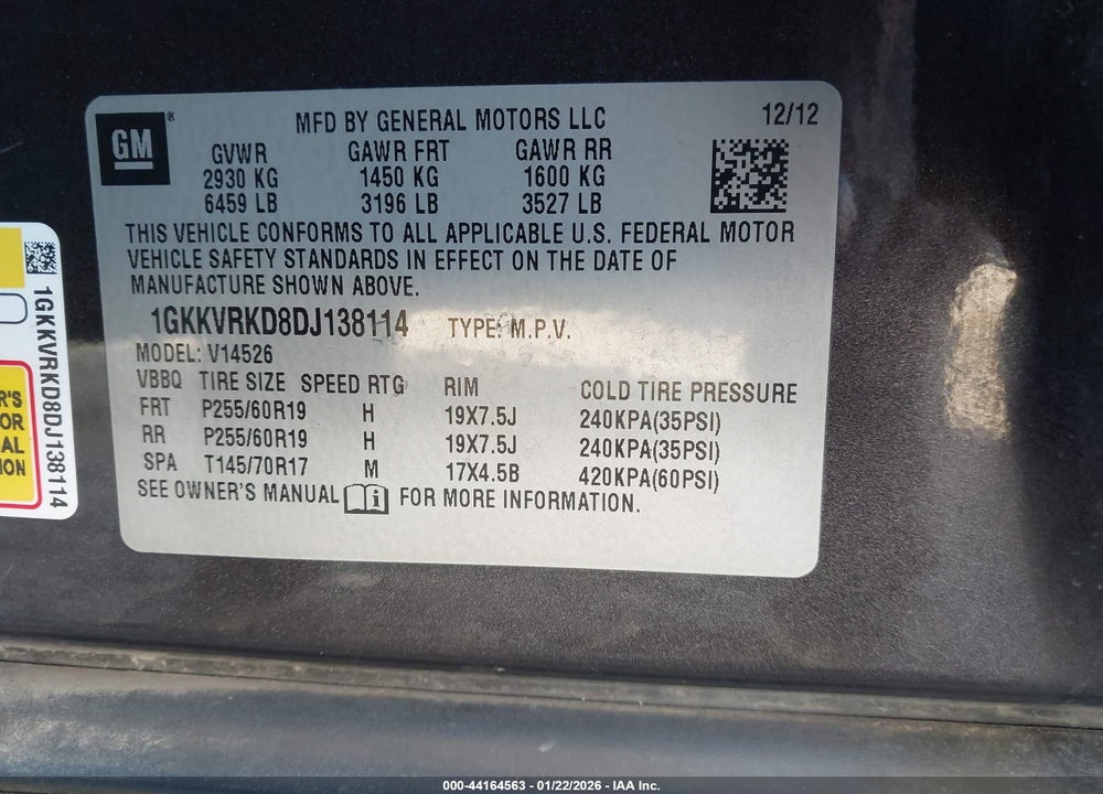2013 GMC ACADIA SLT-1 VIN: 1GKKVRKD8DJ138114