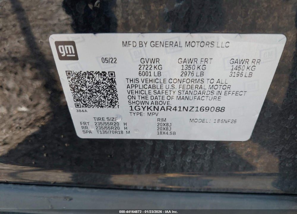 2022 CADILLAC XT5 FWD LUXURY VIN: 1GYKNAR41NZ169088