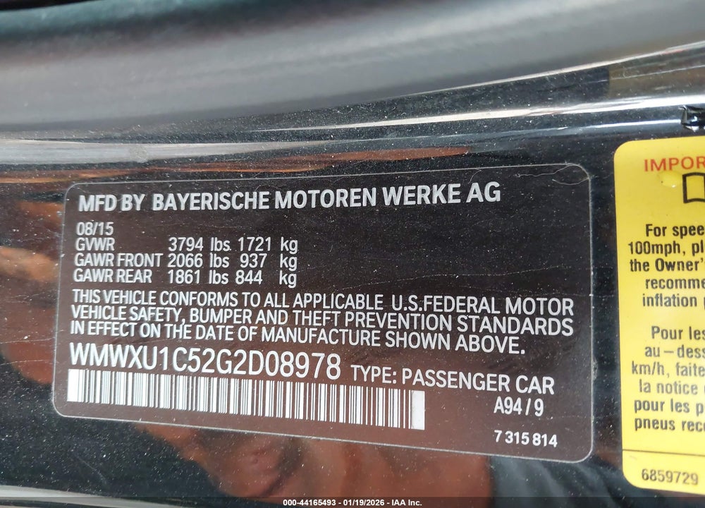 2016 MINI HARDTOP COOPER VIN: WMWXU1C52G2D08978