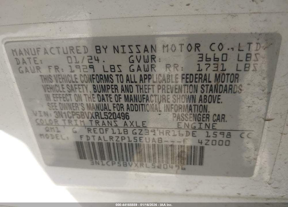 2024 NISSAN KICKS S XTRONIC CVT VIN: 3N1CP5BVXRL520496
