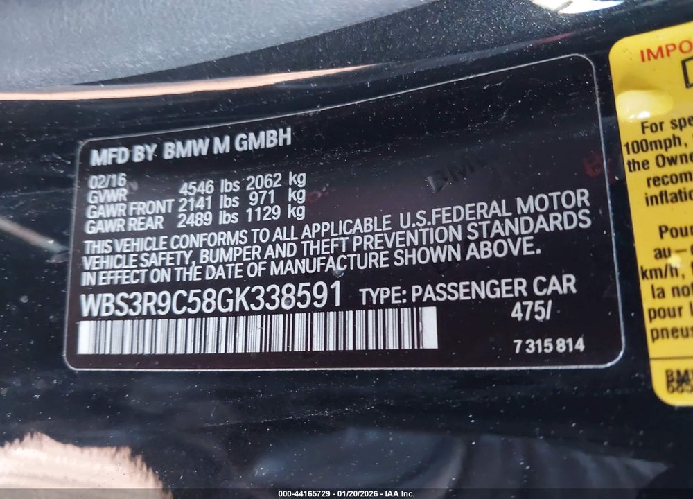 2016 BMW M4 VIN: WBS3R9C58GK338591
