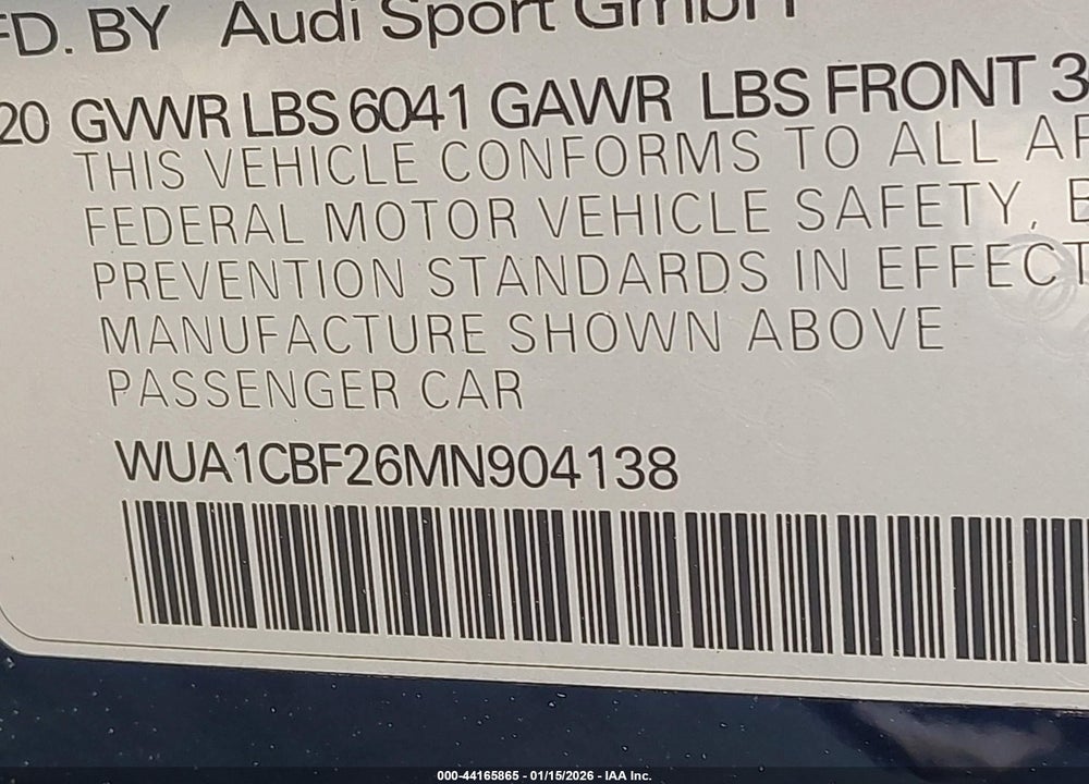 2021 AUDI RS 6 AVANT TFSI QUATTRO TIPTRONIC VIN: WUA1CBF26MN904138