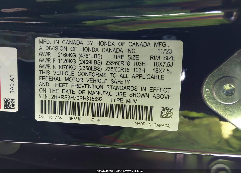 2024 HONDA CR-V EX-L 2WD VIN: 2HKRS3H70RH315692