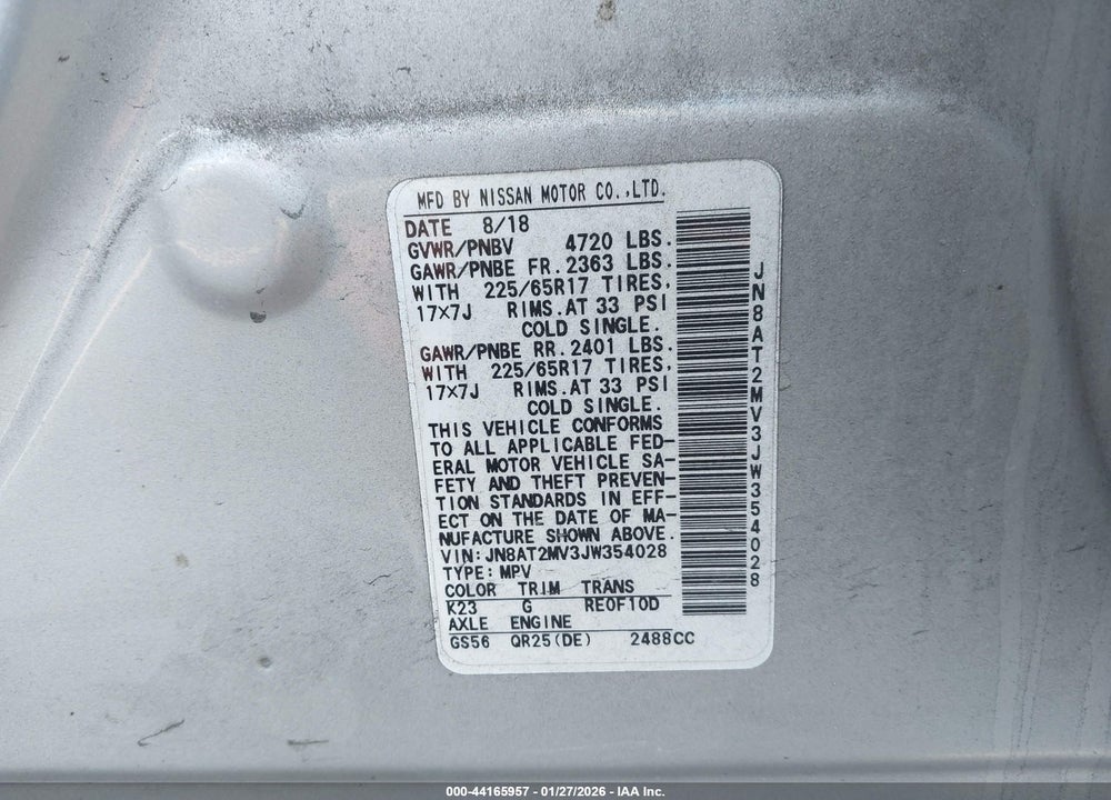 2018 NISSAN ROGUE SV VIN: JN8AT2MV3JW354028