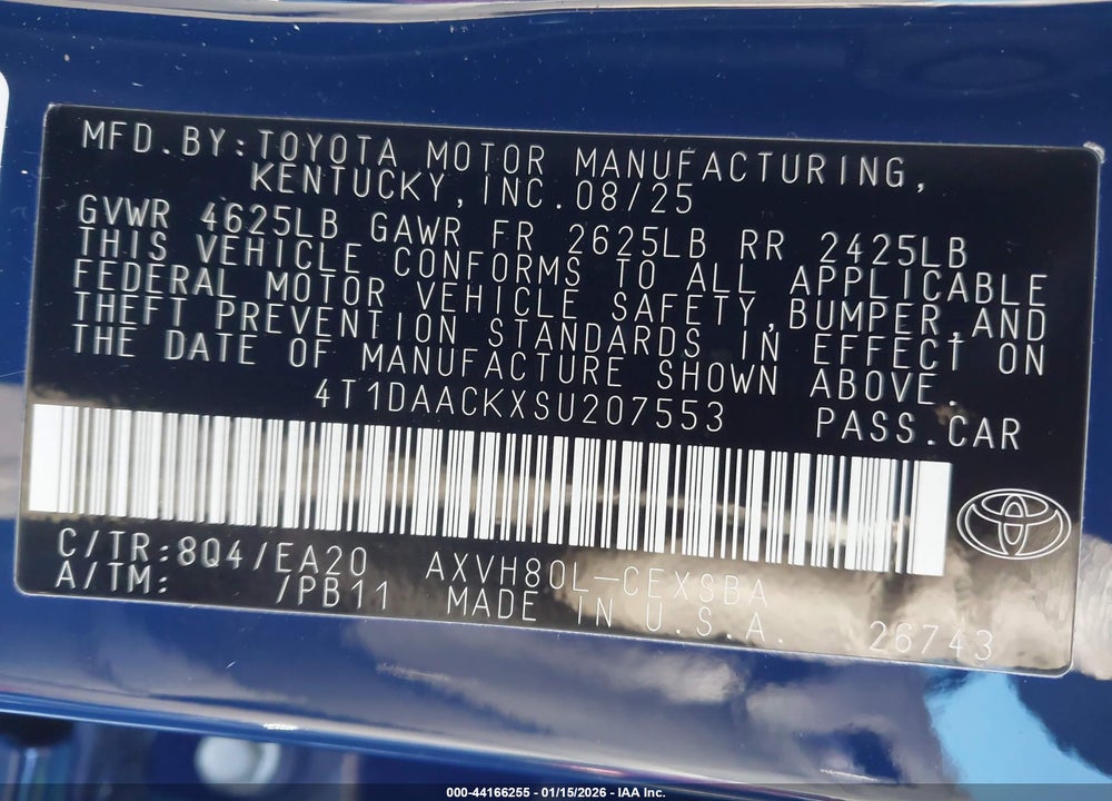 2025 TOYOTA CAMRY SE VIN: 4T1DAACKXSU207553