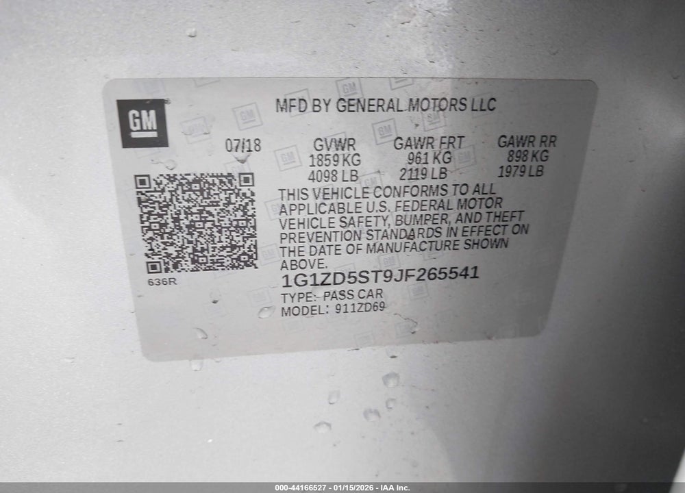 2018 CHEVROLET MALIBU LT VIN: 1G1ZD5ST9JF265541