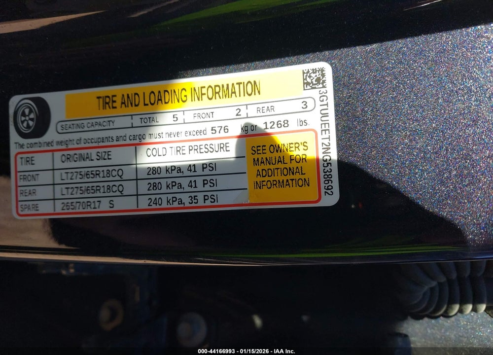 2022 GMC SIERRA 1500 4WD  STANDARD BOX AT4 VIN: 3GTUUEET2NG538692