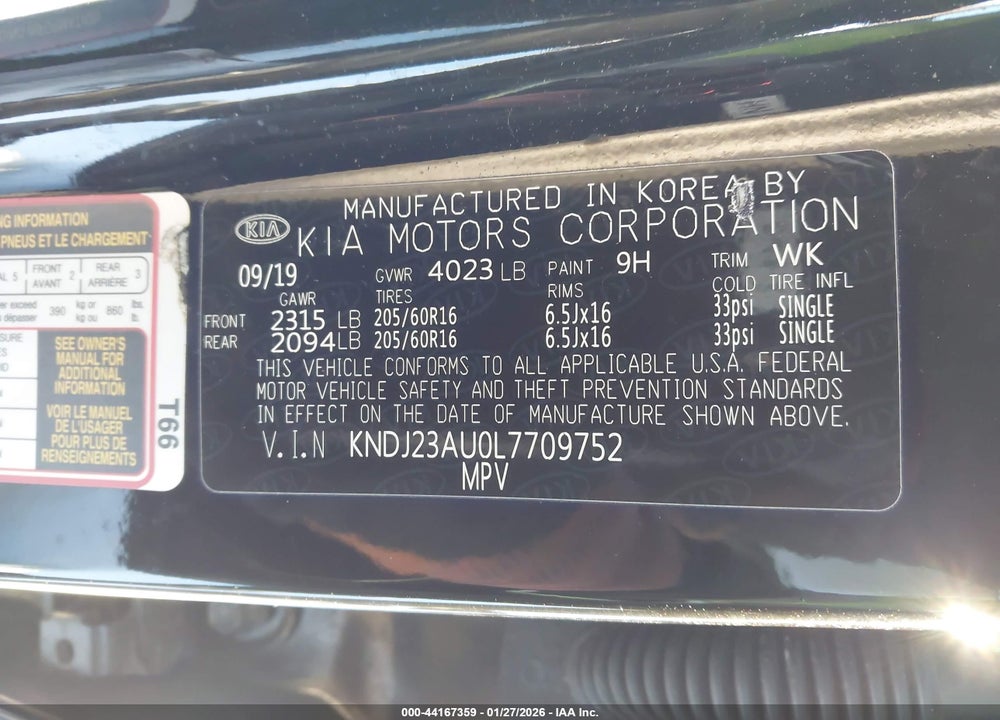 2020 KIA SOUL LX VIN: KNDJ23AU0L7709752
