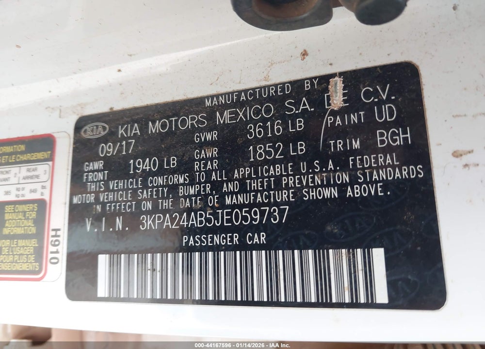 2018 KIA RIO LX VIN: 3KPA24AB5JE059737