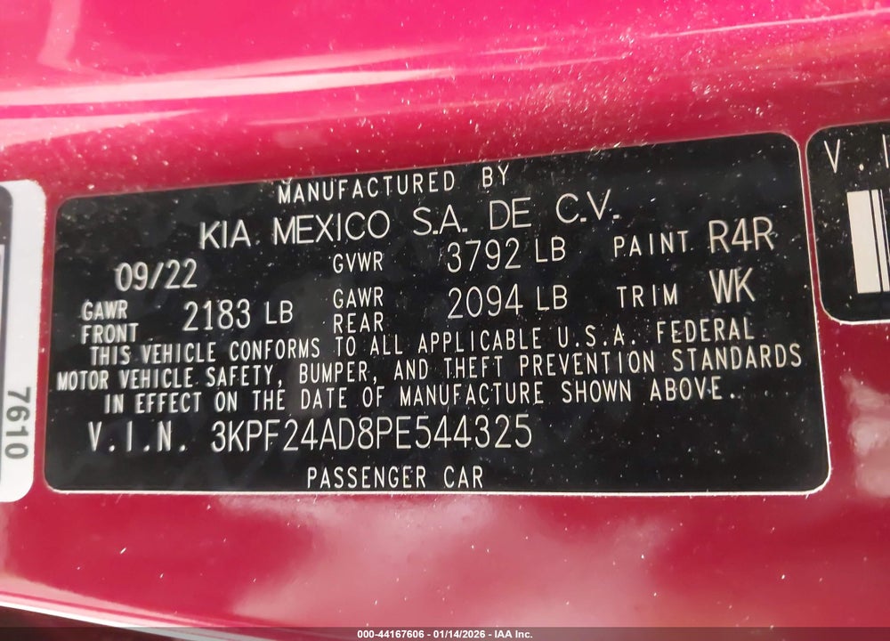 2023 KIA FORTE LXS VIN: 3KPF24AD8PE544325