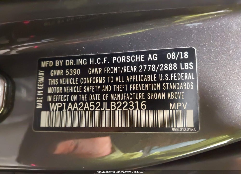 2018 PORSCHE MACAN VIN: WP1AA2A52JLB22316