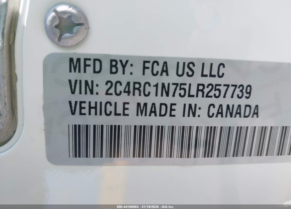 2020 CHRYSLER PACIFICA HYBRID LIMITED VIN: 2C4RC1N75LR257739