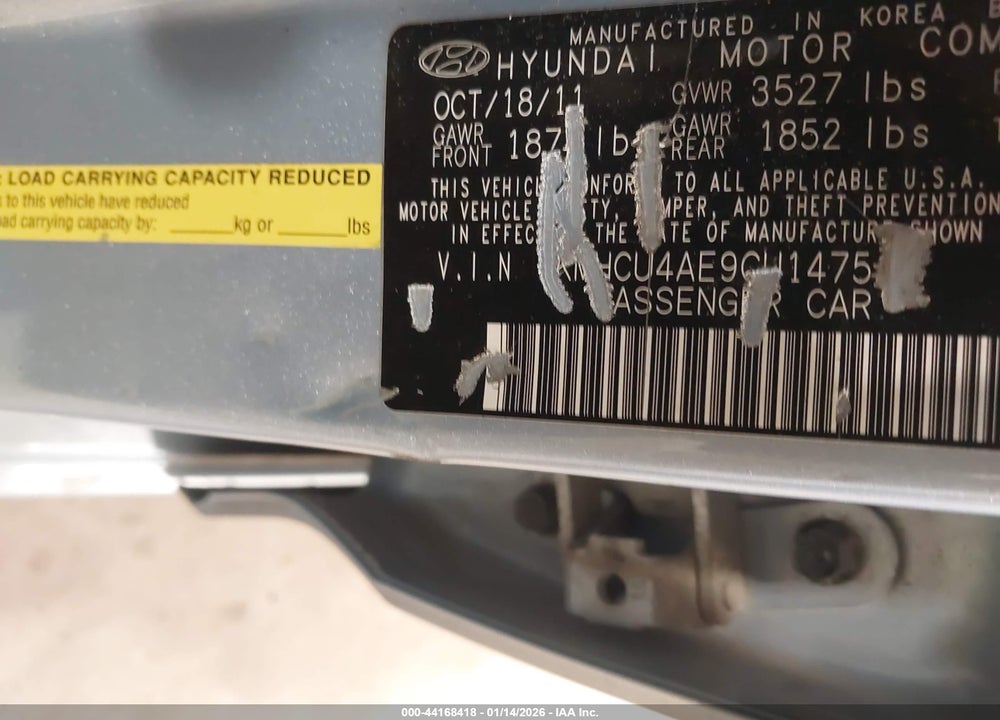 2012 HYUNDAI ACCENT GLS VIN: KMHCU4AE9CU147512