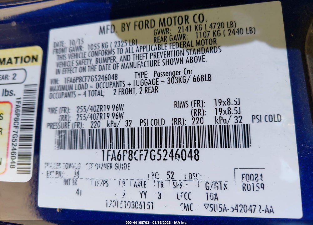 2016 FORD MUSTANG GT PREMIUM VIN: 1FA6P8CF7G5246048