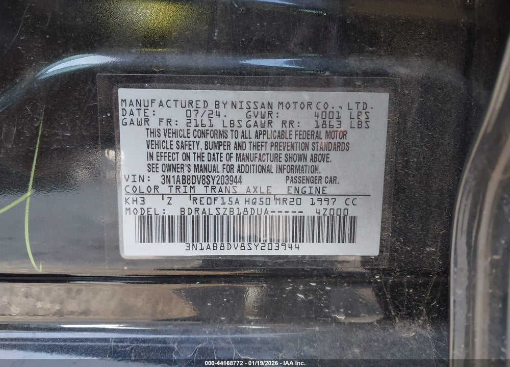 2025 NISSAN SENTRA SR VIN: 3N1AB8DV8SY203944