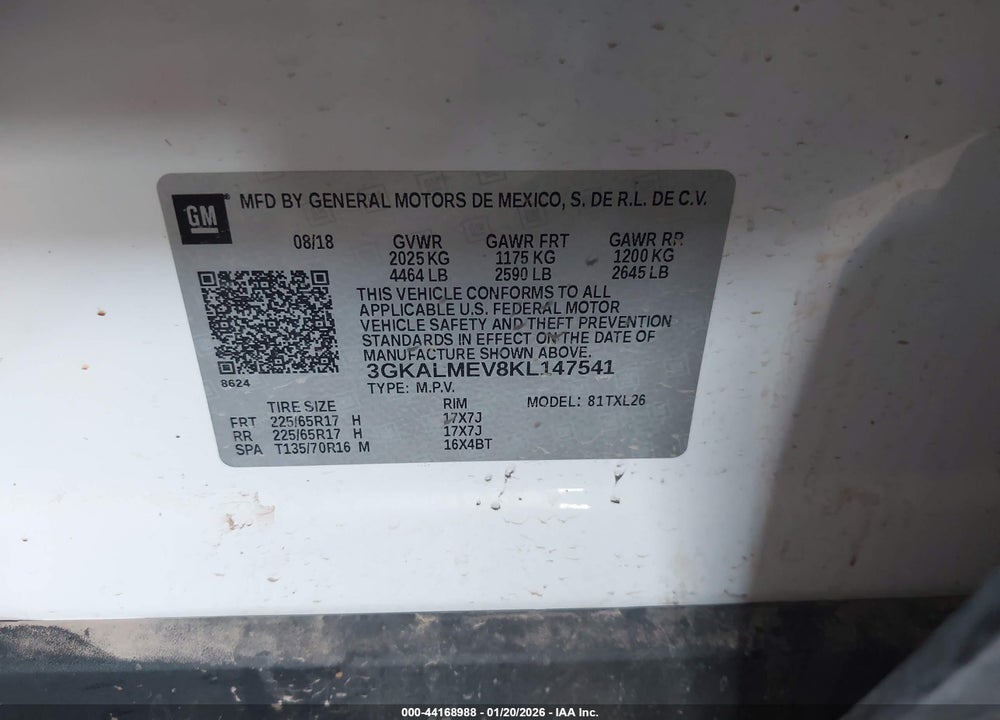 2019 GMC TERRAIN SLE VIN: 3GKALMEV8KL147541