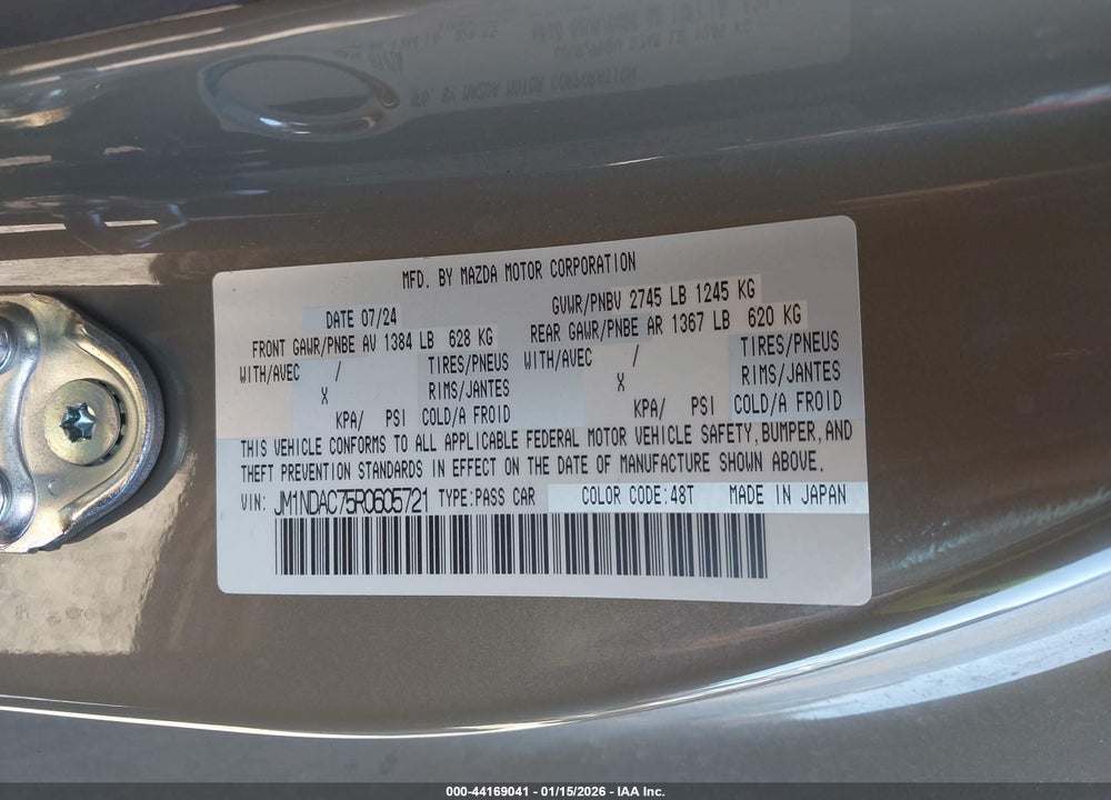 2024 MAZDA MX-5 MIATA CLUB VIN: JM1NDAC75R0605721