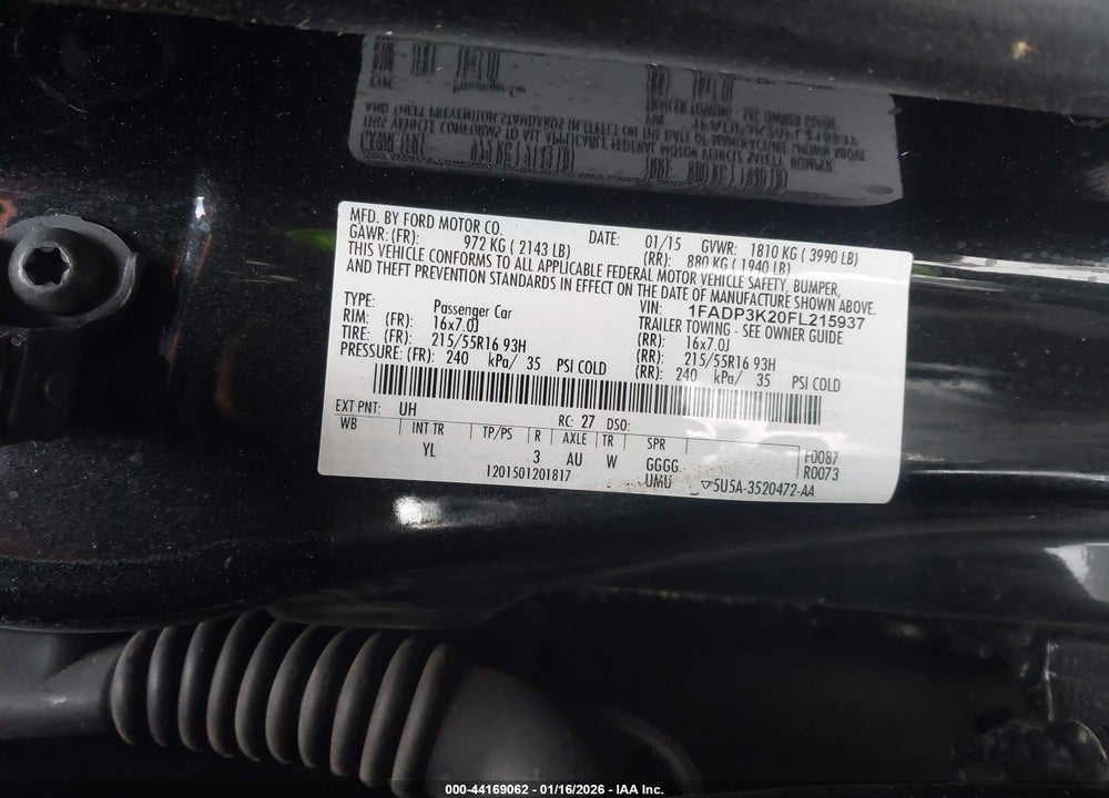 2015 FORD FOCUS SE VIN: 1FADP3K20FL215937
