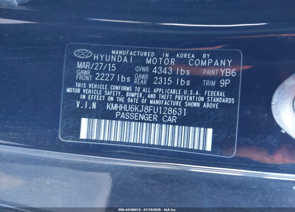 2015 HYUNDAI GENESIS 3.8 R-SPEC VIN: KMHHU6KJ8FU128631