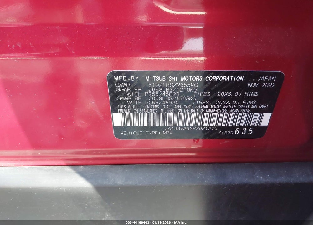 2023 MITSUBISHI OUTLANDER SEL 2.5 2WD/SEL BLACK EDITION 2WD VIN: JA4J3VA8XPZ021273