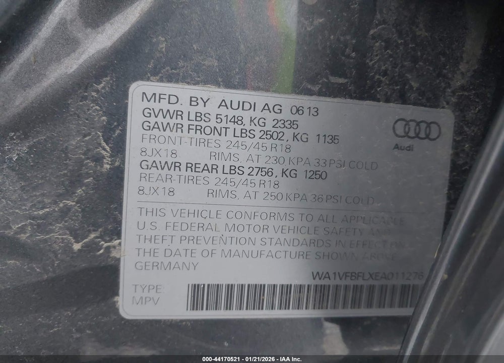 2014 AUDI ALLROAD 2.0T PREMIUM VIN: WA1VFBFLXEA011276