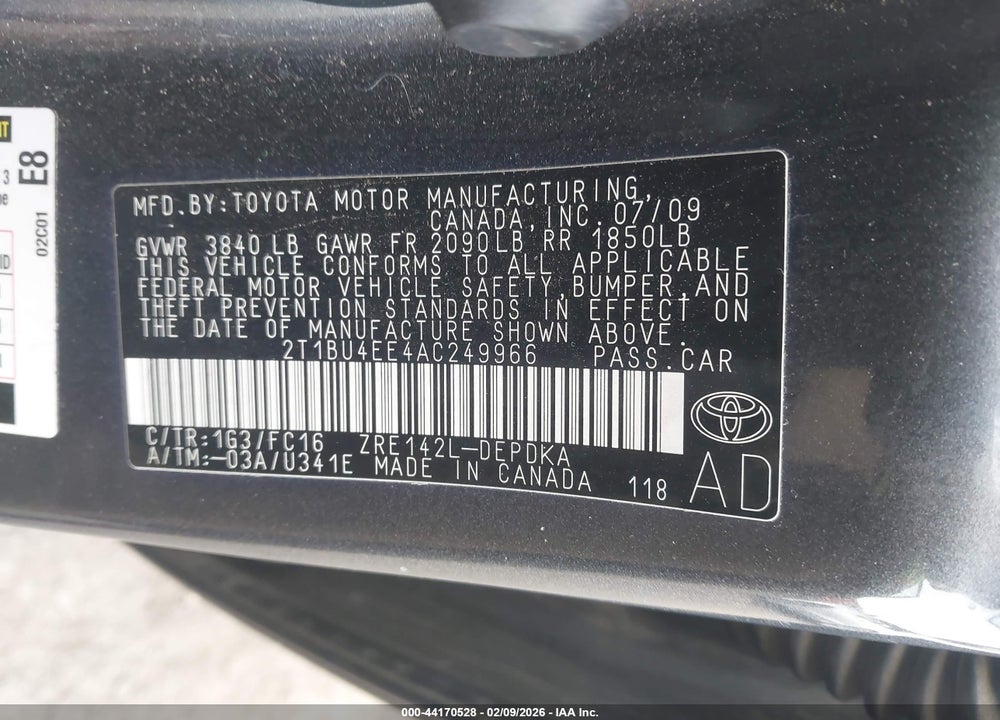 2010 TOYOTA COROLLA LE VIN: 2T1BU4EE4AC249966