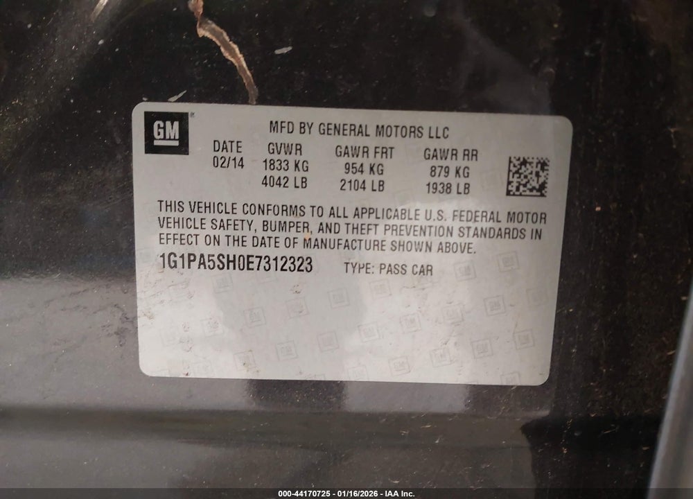 2014 CHEVROLET CRUZE LS VIN: 1G1PA5SH0E7312323