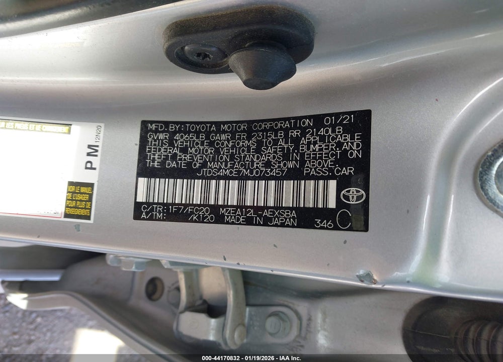 2021 TOYOTA COROLLA SE VIN: JTDS4MCE7MJ073457