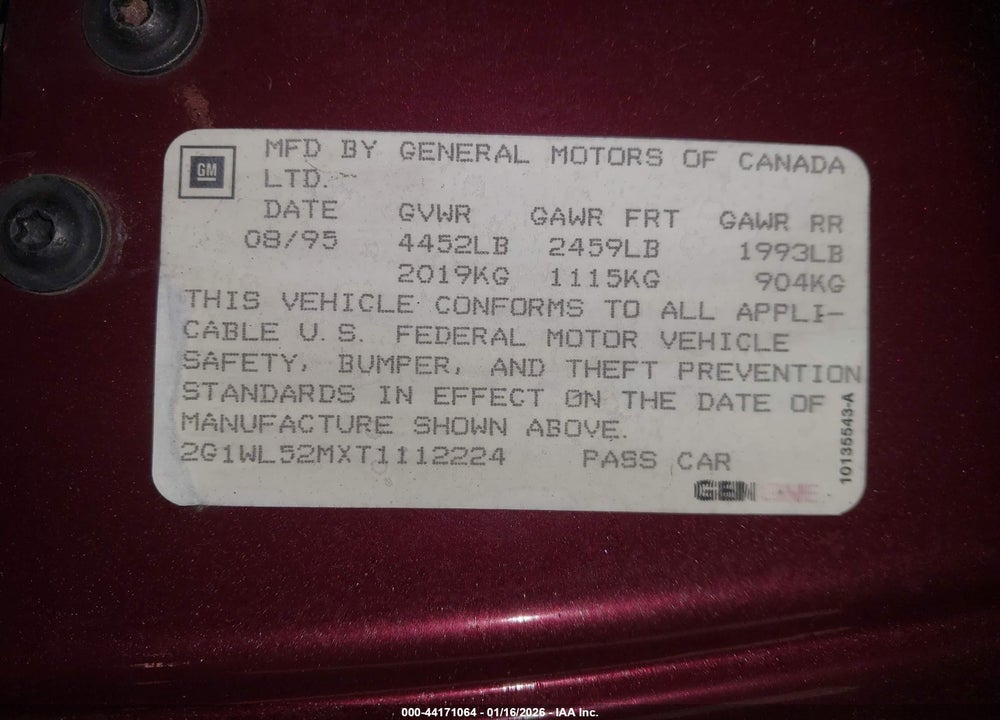 1996 CHEVROLET LUMINA VIN: 2G1WL52MXT1112224