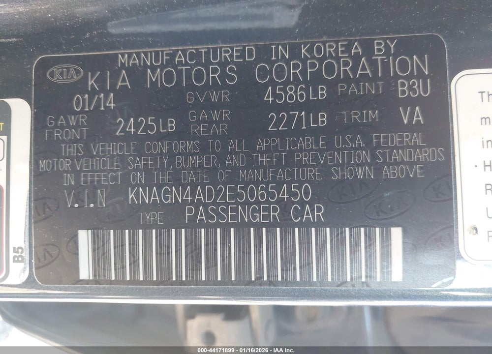 2014 KIA OPTIMA HYBRID EX VIN: KNAGN4AD2E5065450