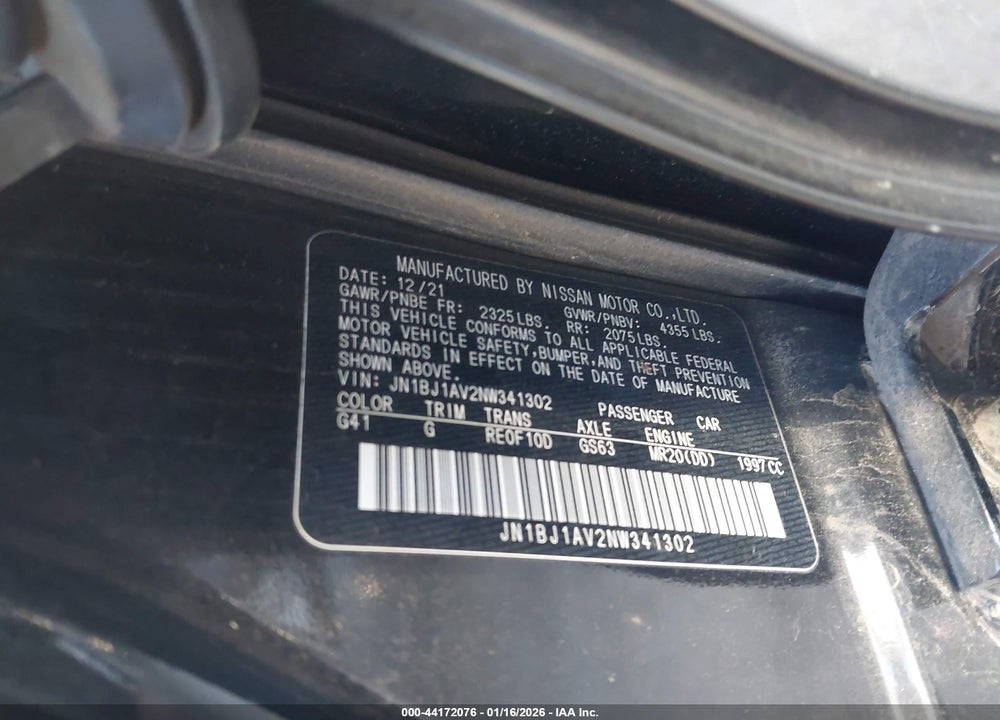 2022 NISSAN ROGUE SPORT S FWD XTRONIC CVT VIN: JN1BJ1AV2NW341302
