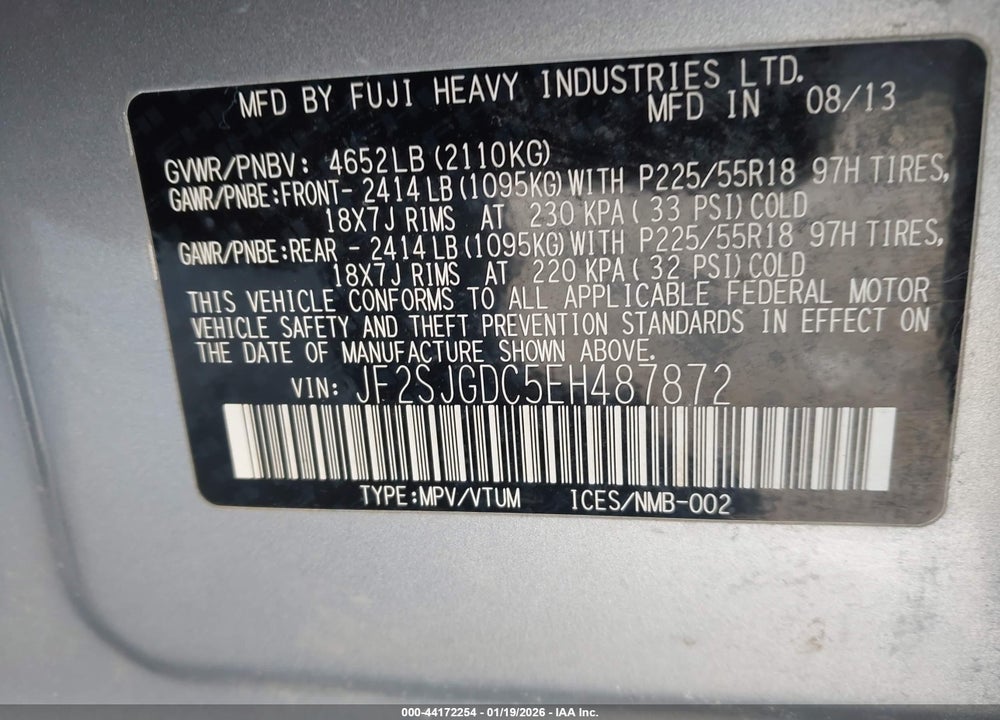 2014 SUBARU FORESTER 2.0XT PREMIUM VIN: JF2SJGDC5EH487872