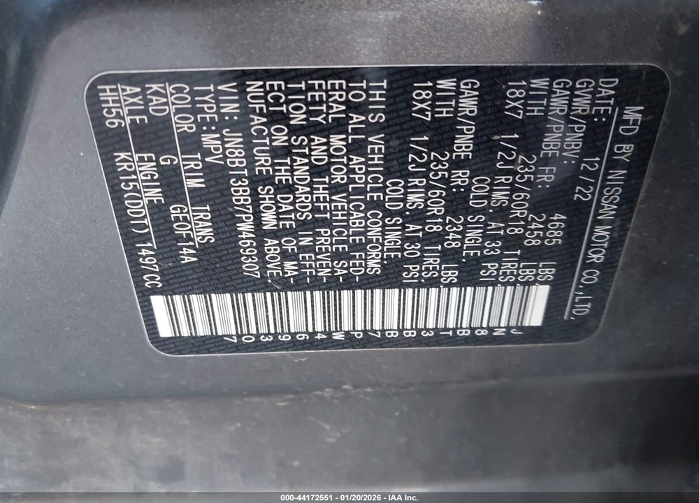 2023 NISSAN ROGUE SV INTELLIGENT AWD VIN: JN8BT3BB7PW469307