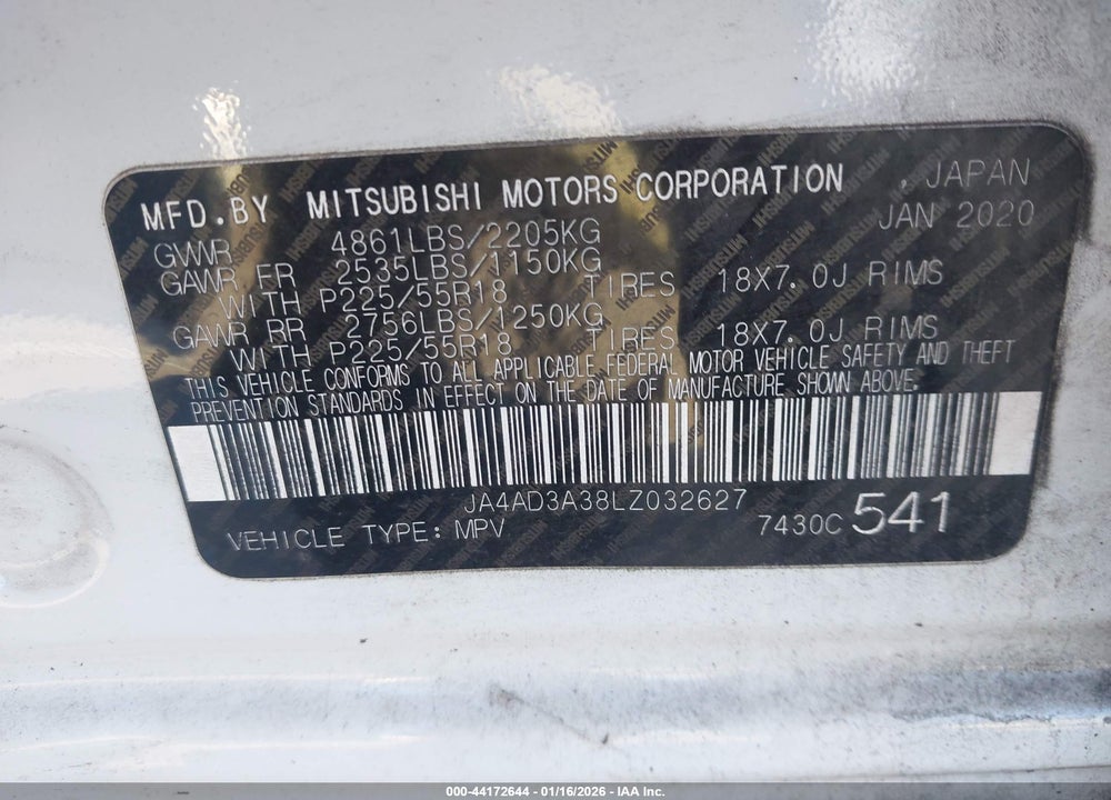 2020 MITSUBISHI OUTLANDER SEL 2.4 VIN: JA4AD3A38LZ032627