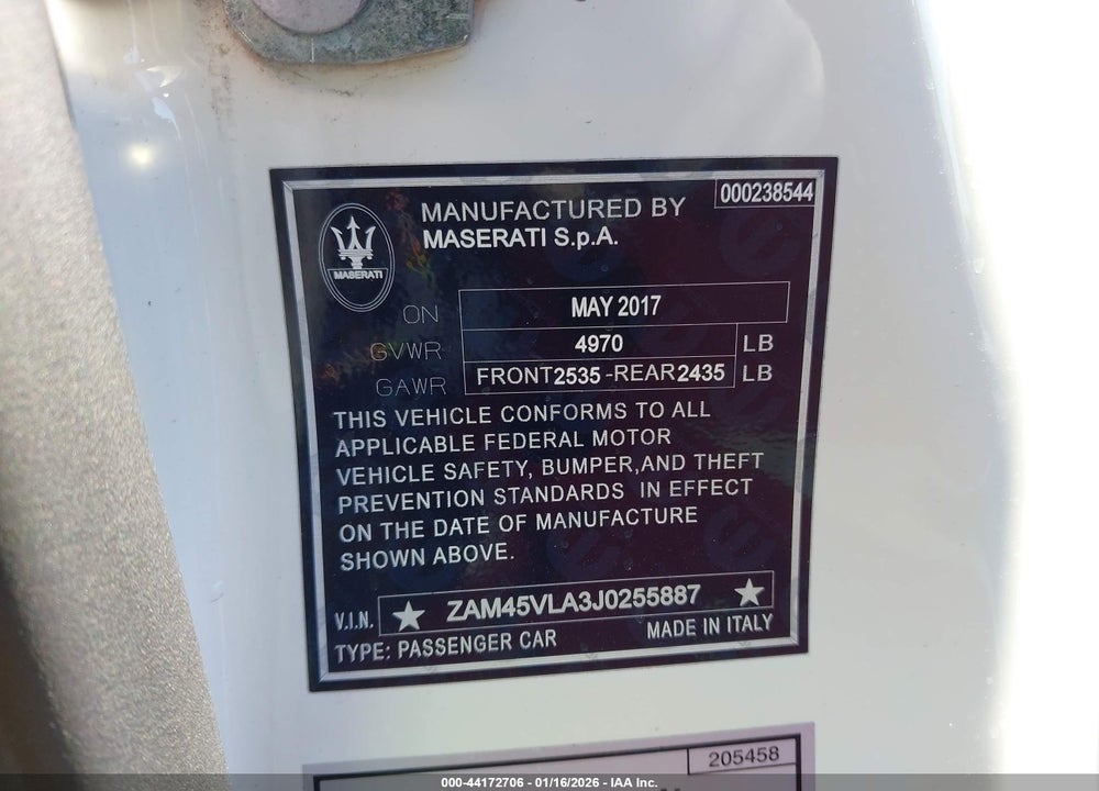 2018 MASERATI GRANTURISMO MC/SPORT VIN: ZAM45VLA3J0255887