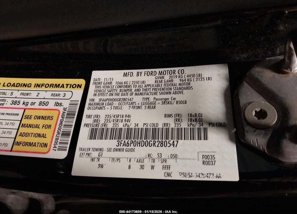 2016 FORD FUSION SE VIN: 3FA6P0HD0GR280547