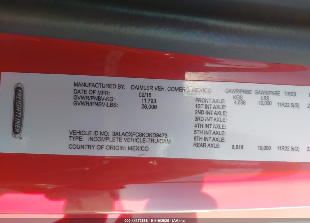 2019 FREIGHTLINER M2 106 VIN: 3ALACXFC8KDKD9473
