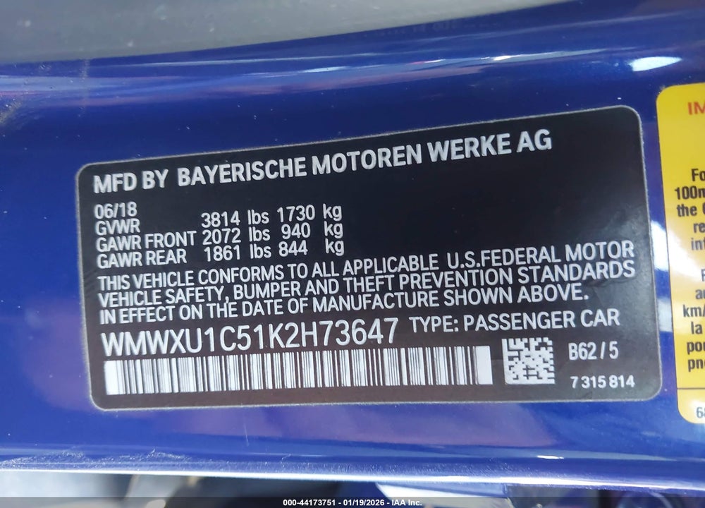2019 MINI HARDTOP OXFORD EDITION VIN: WMWXU1C51K2H73647