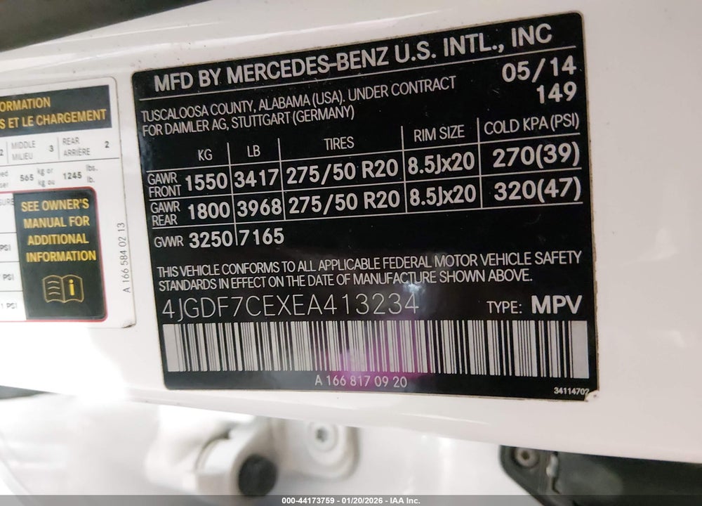 2014 MERCEDES-BENZ GL 450 4MATIC VIN: 4JGDF7CEXEA413234