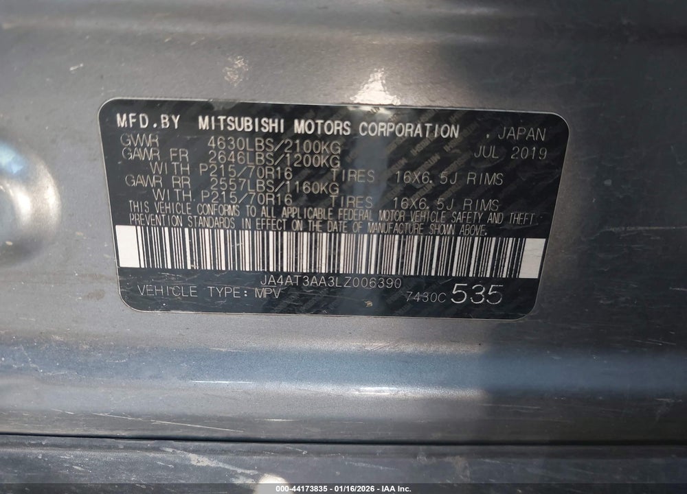 2020 MITSUBISHI ECLIPSE CROSS ES 1.5T AWC VIN: JA4AT3AA3LZ006390