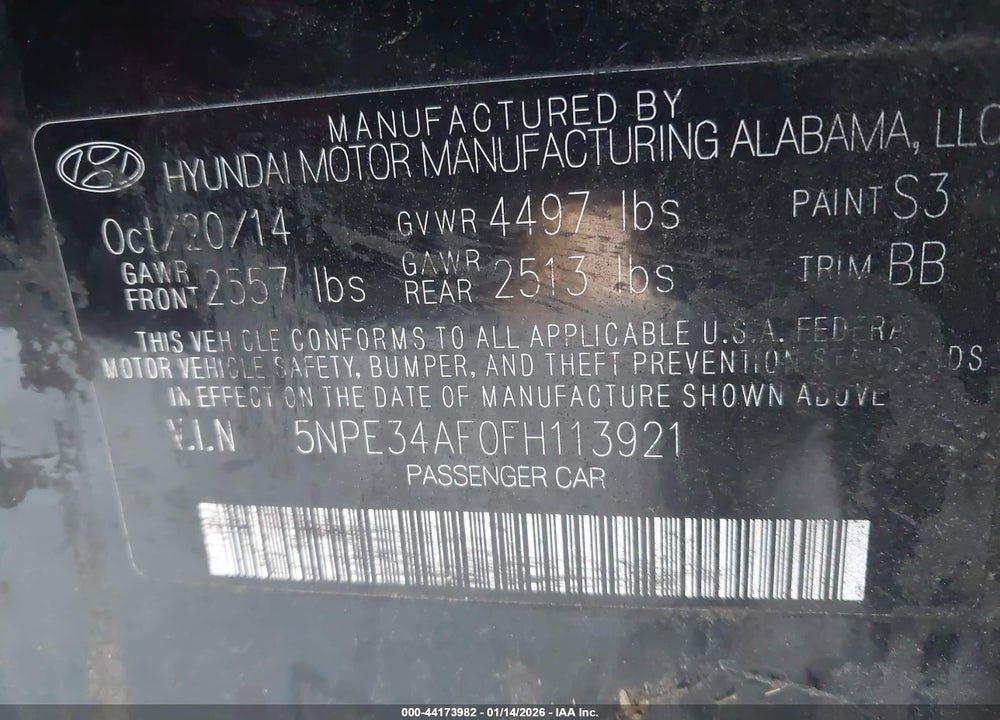 2015 HYUNDAI SONATA SPORT VIN: 5NPE34AF0FH113921