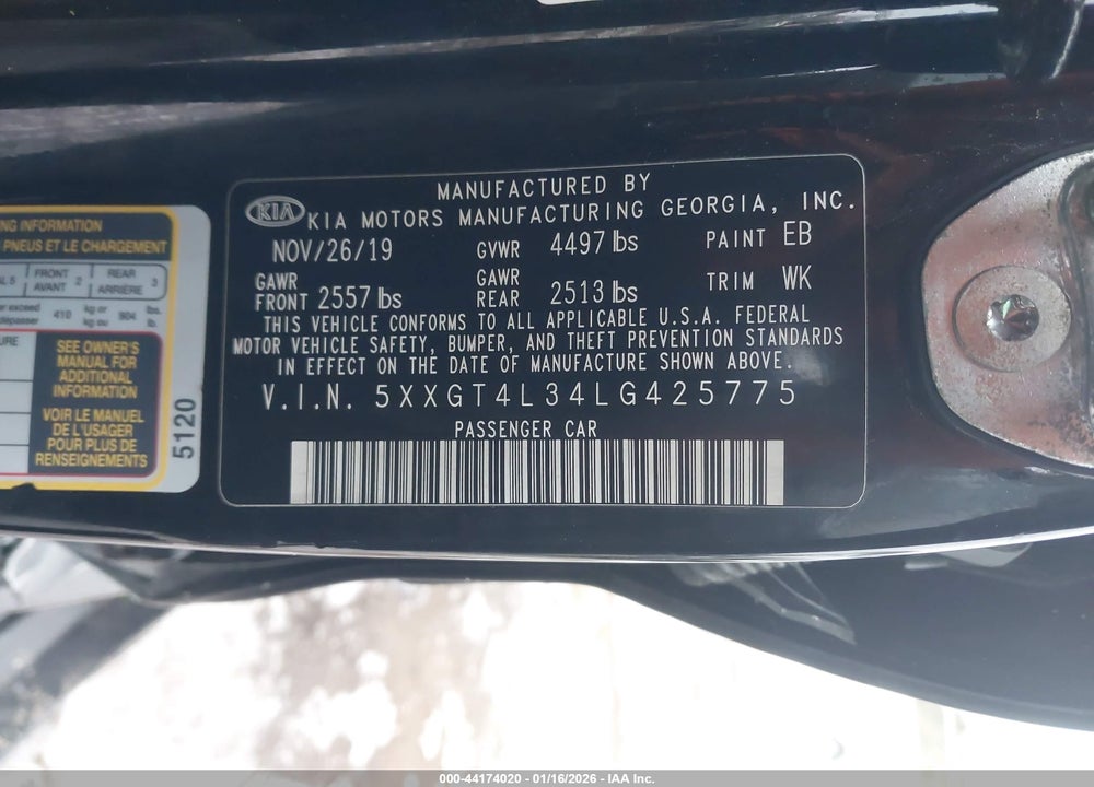 2020 KIA OPTIMA LX VIN: 5XXGT4L34LG425775