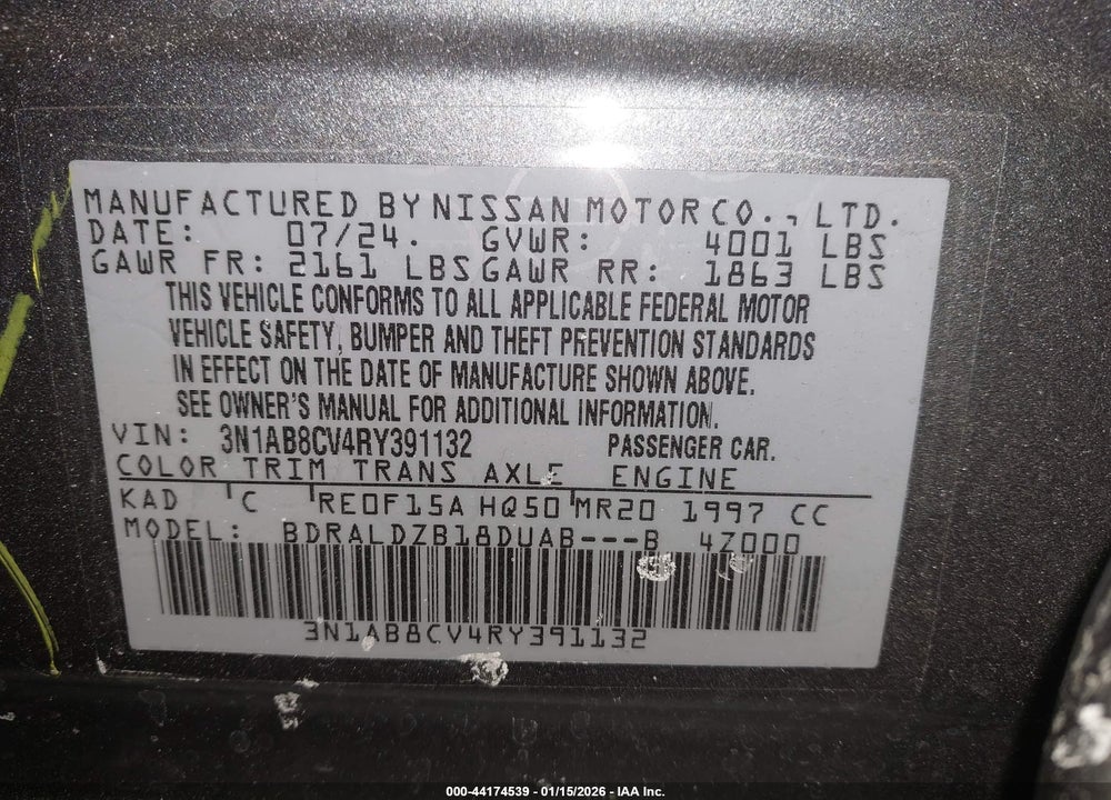 2024 NISSAN SENTRA SV XTRONIC CVT VIN: 3N1AB8CV4RY391132