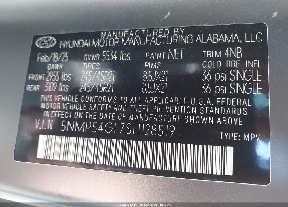 2025 HYUNDAI SANTA FE CALLIGRAPHY VIN: 5NMP54GL7SH128519