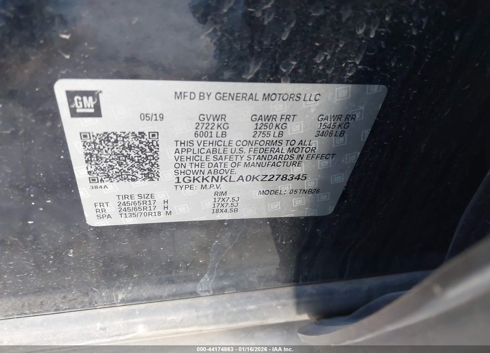 2019 GMC ACADIA SLE-1 VIN: 1GKKNKLA0KZ278345