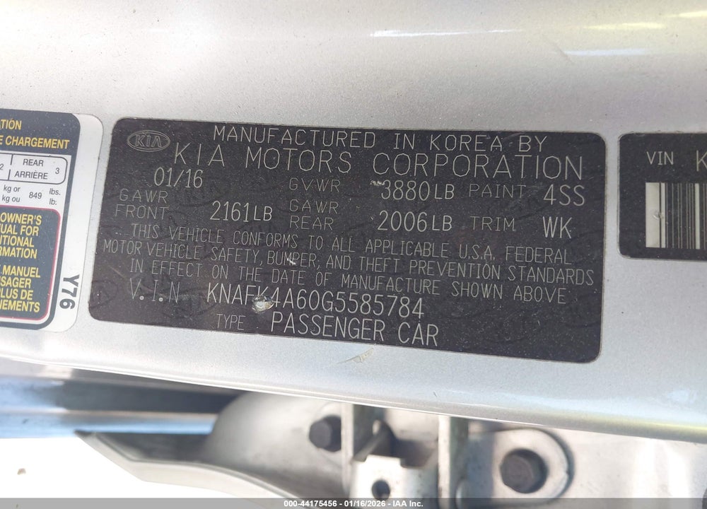 2016 KIA FORTE LX VIN: KNAFK4A60G5585784