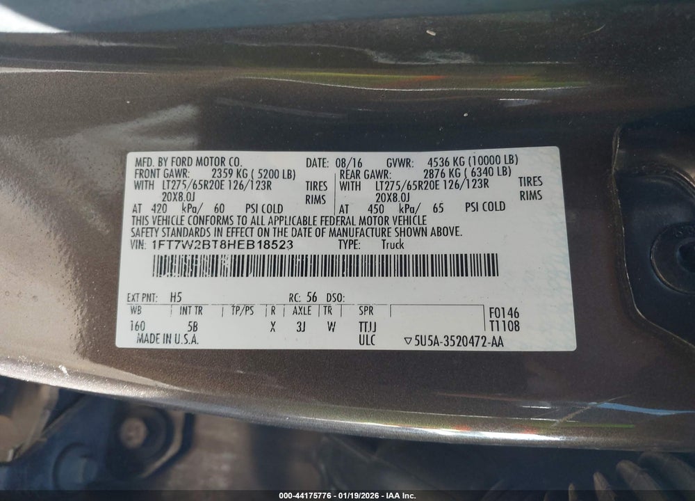 2017 FORD F-250 LARIAT VIN: 1FT7W2BT8HEB18523
