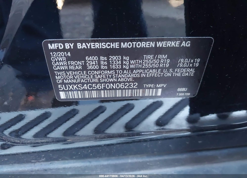 2015 BMW X5 XDRIVE35D VIN: 5UXKS4C56F0N06232