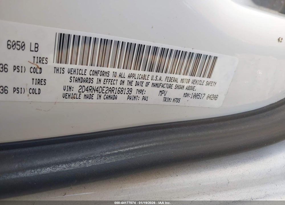2010 DODGE GRAND CARAVAN SE VIN: 2D4RN4DE2AR168139