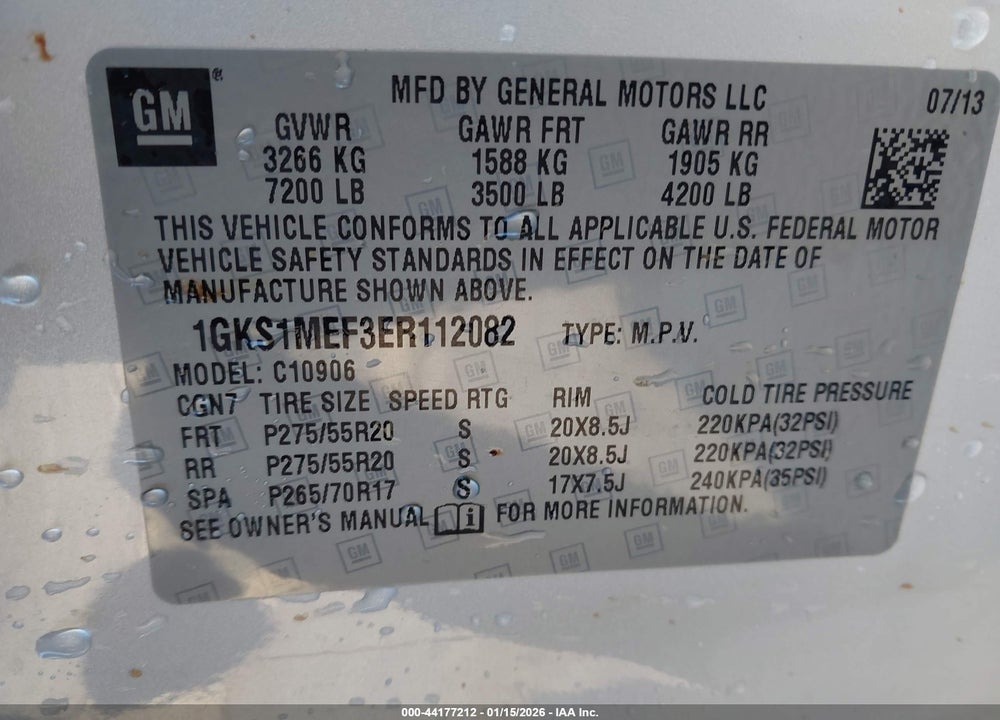 2014 GMC YUKON XL 1500 DENALI VIN: 1GKS1MEF3ER112082
